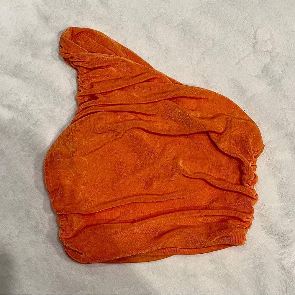 Orange Ruched One Shoulder Top